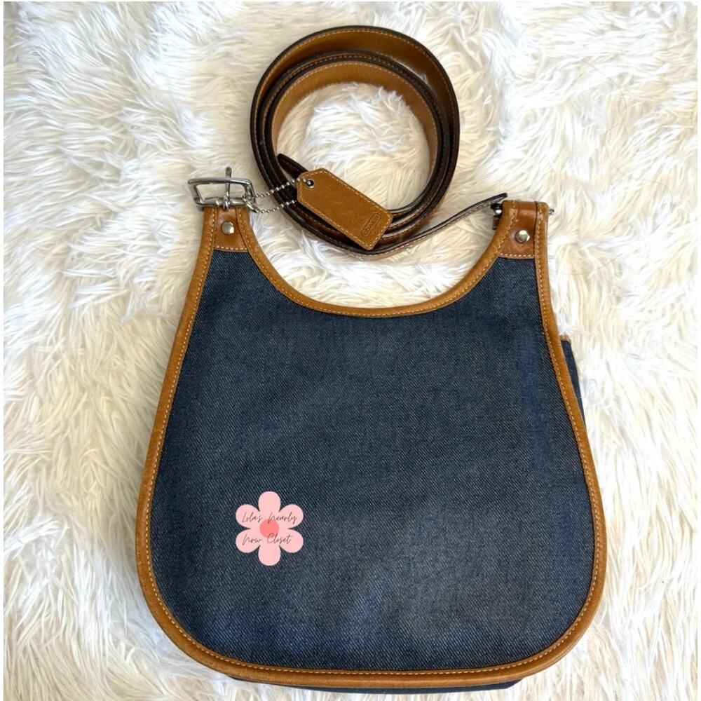 RARE y2k COACH Vintage Denim Suede Striped Crossbody  Shoulder Bag - Picture 2 of 13